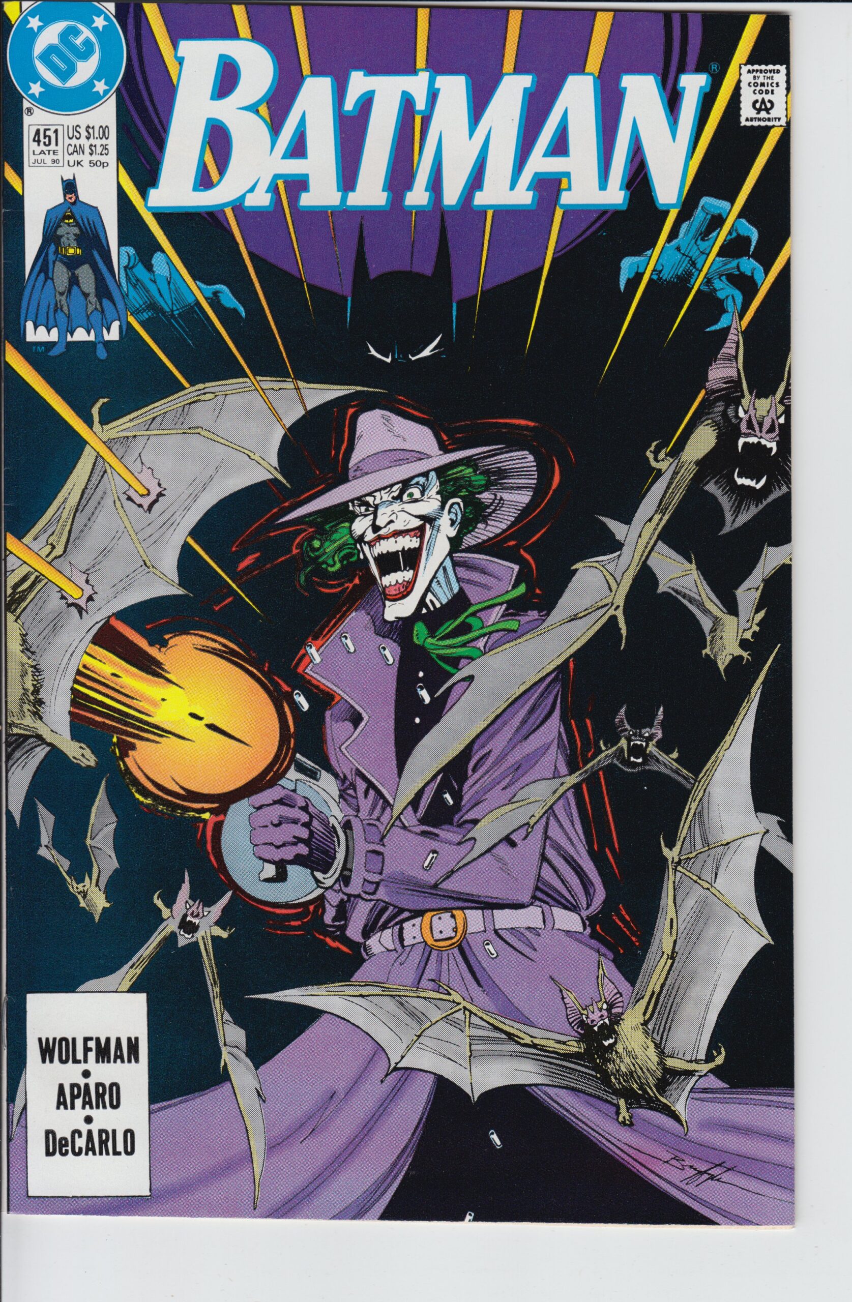 BATMAN #451 (1990) Glossy VF/btr, white. Joker FC